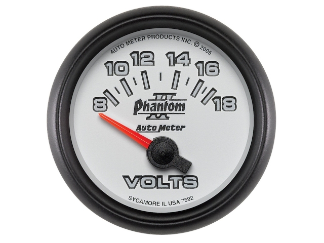 Auto Meter Phantom II Air-Core Gauge, 2-1/16", Voltmeter (8-18 Volts)