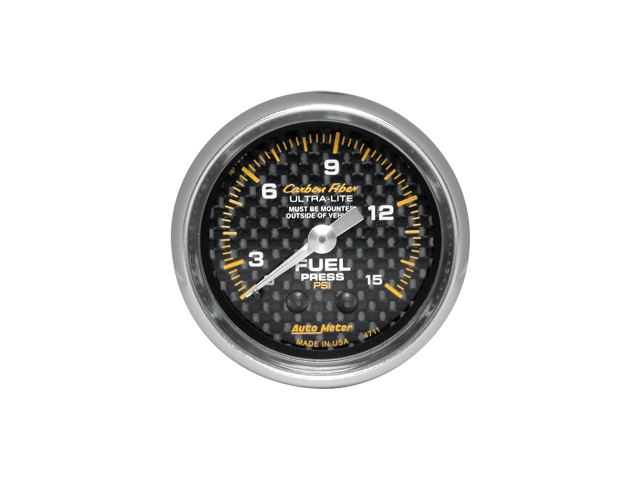 Auto Meter Carbon Fiber ULTRA-LITE Mechanical Gauge, 2-1/16", Fuel Pressure (0-15 PSI)