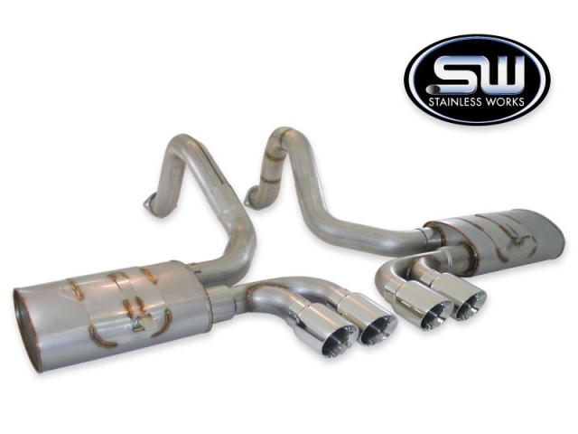 Stainless Works Turbo Chambered Exhaust w/ Quad Slash Cut Tips, Factory Connect, 2-1/2" (1997-2004 Corvette & Z06)