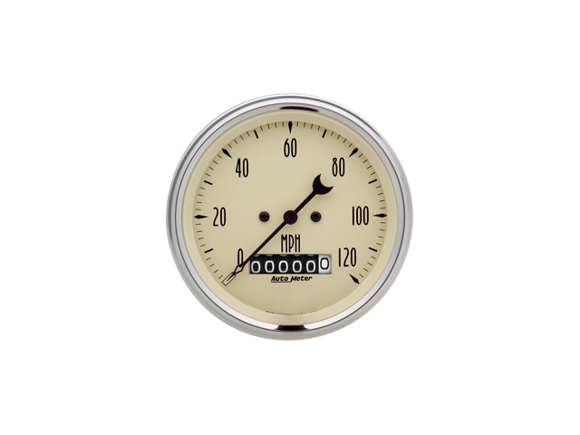 Auto Meter ANTIQUE BEIGE Air-Core Gauge, 3-3/8", Electric Speedometer w/ Barrel Odometer (0-120 MPH)