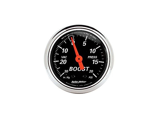 Auto Meter Designer Black Mechanical Gauge, 2-1/16", Vacuum/Boost (30 In Hg/20 PSI)
