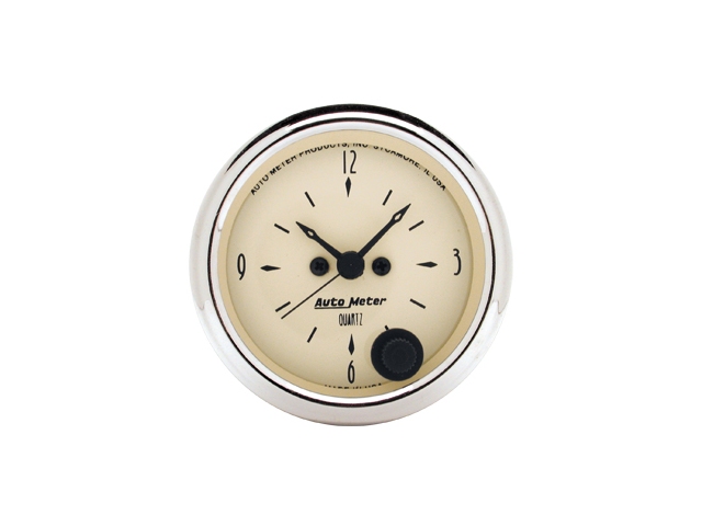 Auto Meter ANTIQUE BEIGE Quartz Gauge, 2-1/16", Clock (12 Hour)