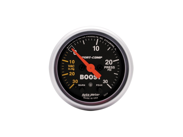 Auto Meter Sport-Comp Digital Stepper Motor Gauge, 2-1/16", Vacuum/Boost w/ Peak Memory & Warning (30 In Hg./30 PSI)
