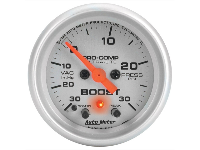 Auto Meter PRO-COMP ULTRA-LITE Digital Stepper Motor Gauge, 2-1/16", Vacuum/Boost w/ Peak Memory & Warning (30 In. Hg./30 PSI)