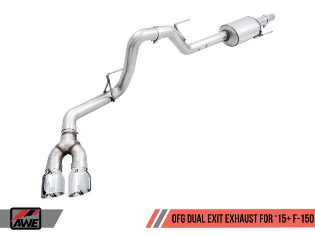 AWE-TUNING 0 FG Single Exit Exhaust w/ 4.5" Chrome Silver Tips (2015-2020 F-150 2.7L, 3.5L EcoBoost & 5.0L COYOTE)