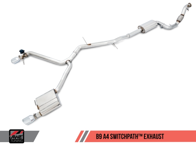 AWE-TUNING SWITCHPATH Exhaust w/ Dual Outlet Chrome Silver Tips & SWITCHPATH Remote (2017-2018 Audi A4 2.0L I4 AWD)