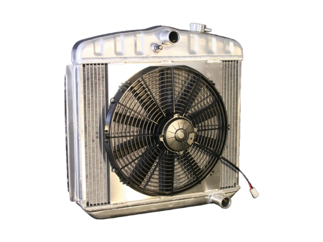 DeWitts LS MODIFIED PRO-SERIES Radiator w/ 16" SPAL Fan [2 ROW | 1" TUBES | NATURAL | MANUAL] (1955-1957 Chevrolet Tri-Five LS)