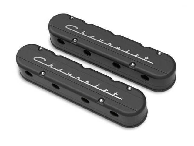 Holley 2-Piece "Chevrolet" Valve Covers, Black Machined (GM LS)