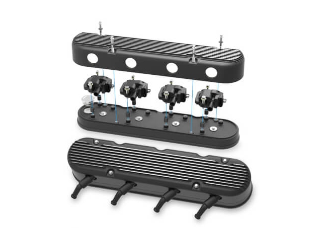 Holley 2-Piece Finned Valve Covers, Black Machined Finish (GM LS)