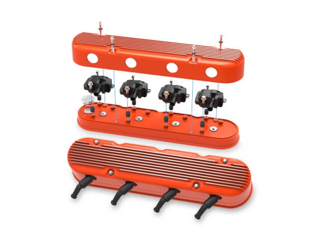 Holley 2-Piece Finned Valve Covers, Factory Orange (GM LS)