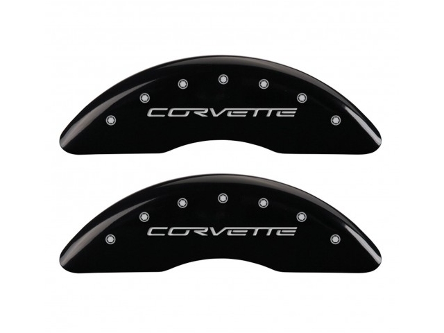 MGP Caliper Covers, Front & Rear, Black, Silver Engraving (2006-2013 Corvette Z06)