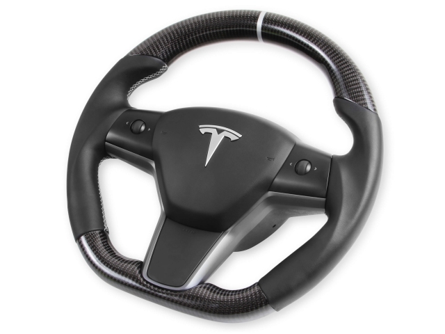 REKUDO Steering Wheel, Carbon Fiber w/ Leather Grips (2017-2021 Tesla Model 3 & Model Y)