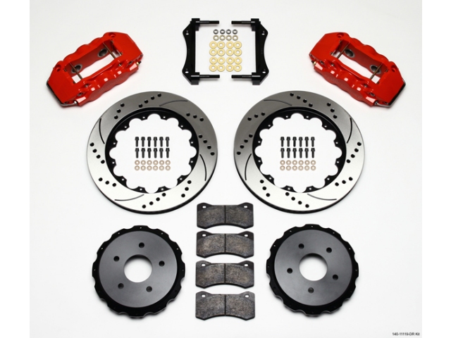 wilwood W4A Big Brake Rear Brake Kit For OE Parking Brake, Drilled & Slotted, Red - Click Image to Close