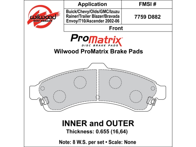 wilwood ProMatrix Brake Pads, Front & Rear [D882] (2004-2006 SSR)